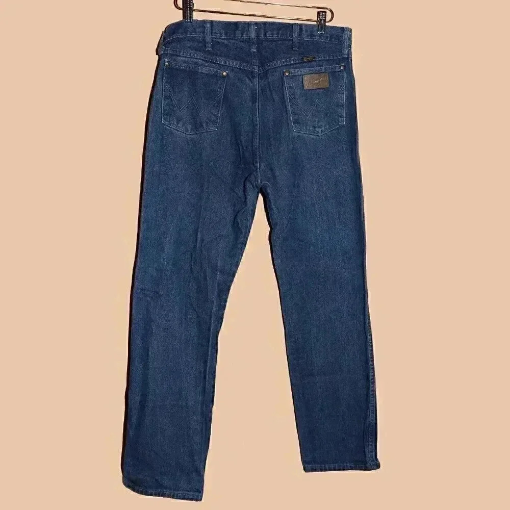 Wrangler Dark‎ Classic Distressed Jeans Size 35x34 Denim Straight Leg Pants